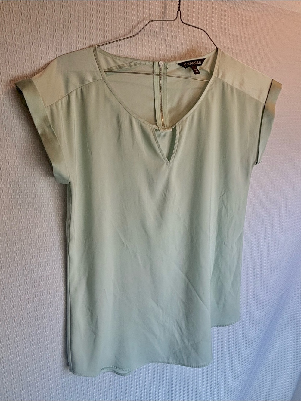 Express Mint Green Short Sleeve Keyhole Blouse